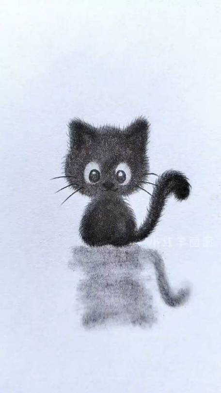 用铅笔粉末画出一只可爱的小黑猫,好可爱呀,试试看吧#简笔画#全球家居