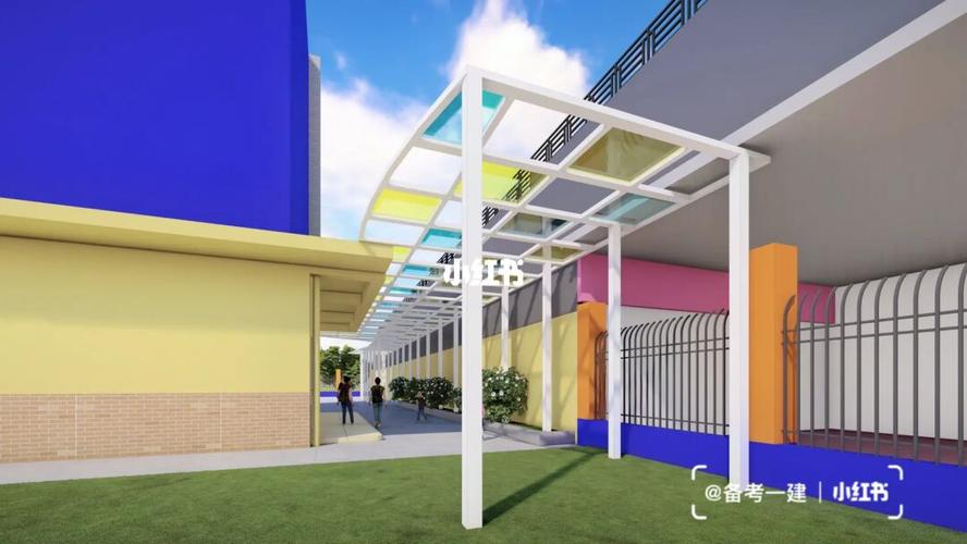 钢结构设计  幼儿园钢结构玻璃雨棚 贴玻璃膜 白彩色天棚 美丽得挝