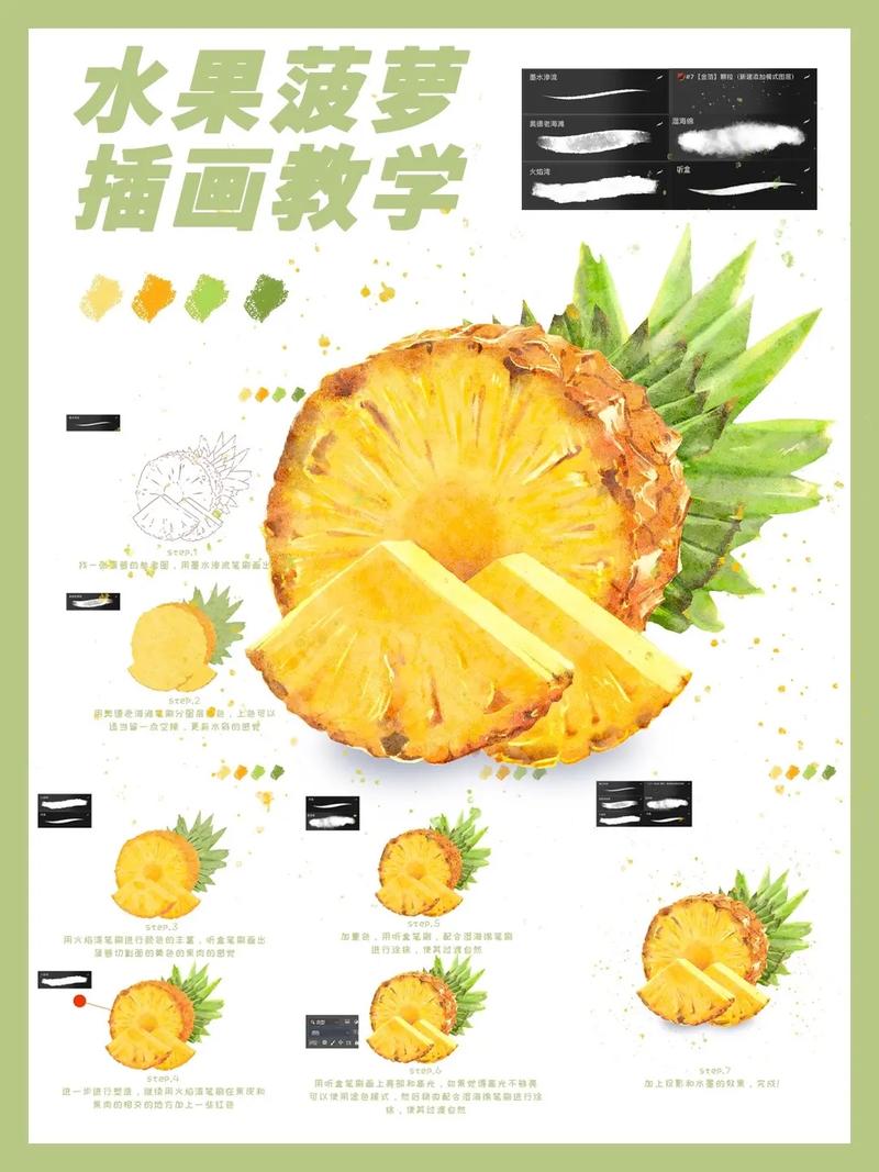 水彩插画水果菠萝