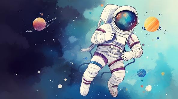 彩色科技感航天宇航员太空漫游探索插画