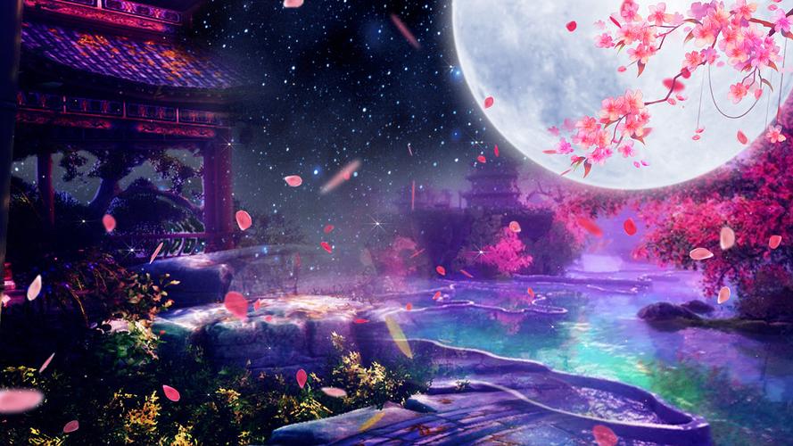 4k梦幻中国风唯美月色游戏仙境视频背景ae模板月亮背景