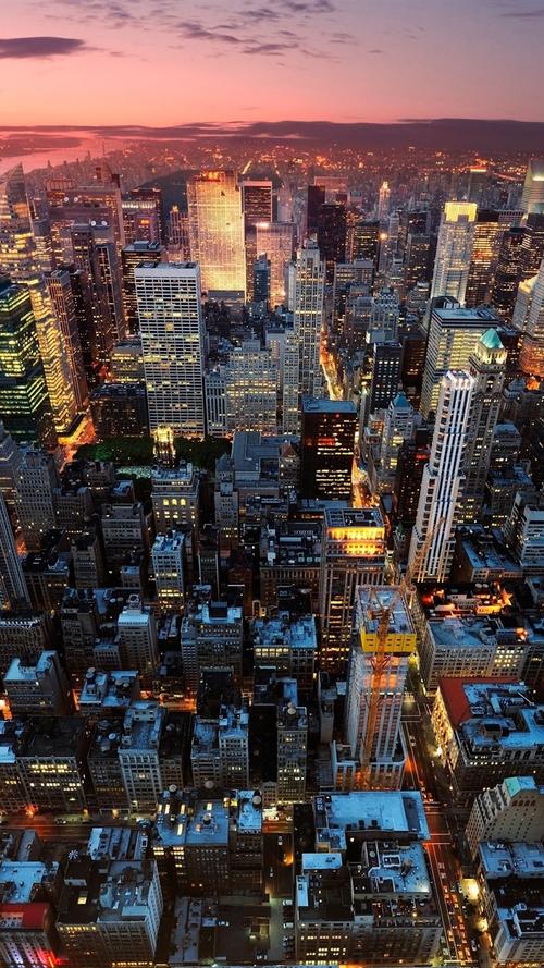 纽约,曼哈顿,美国,夜,日落,摩天大楼,灯