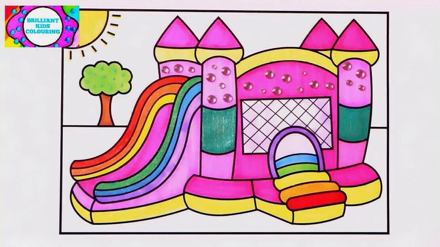 儿童早教绘画视频,教孩子们绘制一个充气城堡