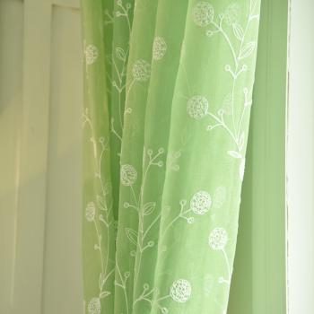 亚麻刺绣花成品窗帘纱帘窗纱布料定制阳台纱客厅隔断卧室飘窗 浅绿色