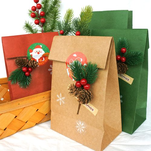 牛皮牛皮纸纸袋10套糖果圣诞节礼物包装袋松枝松果圣诞礼品包装