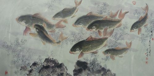 朝鲜水墨画鱼水欢