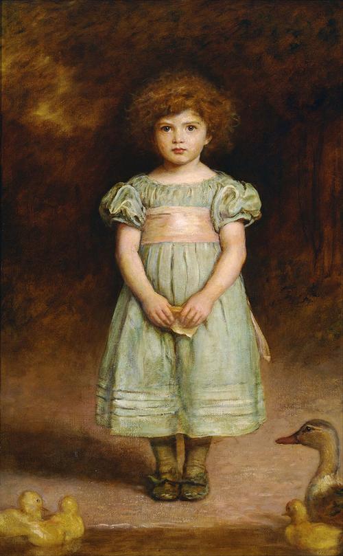 米莱斯作品穿绿裙子的小女孩油画欣赏