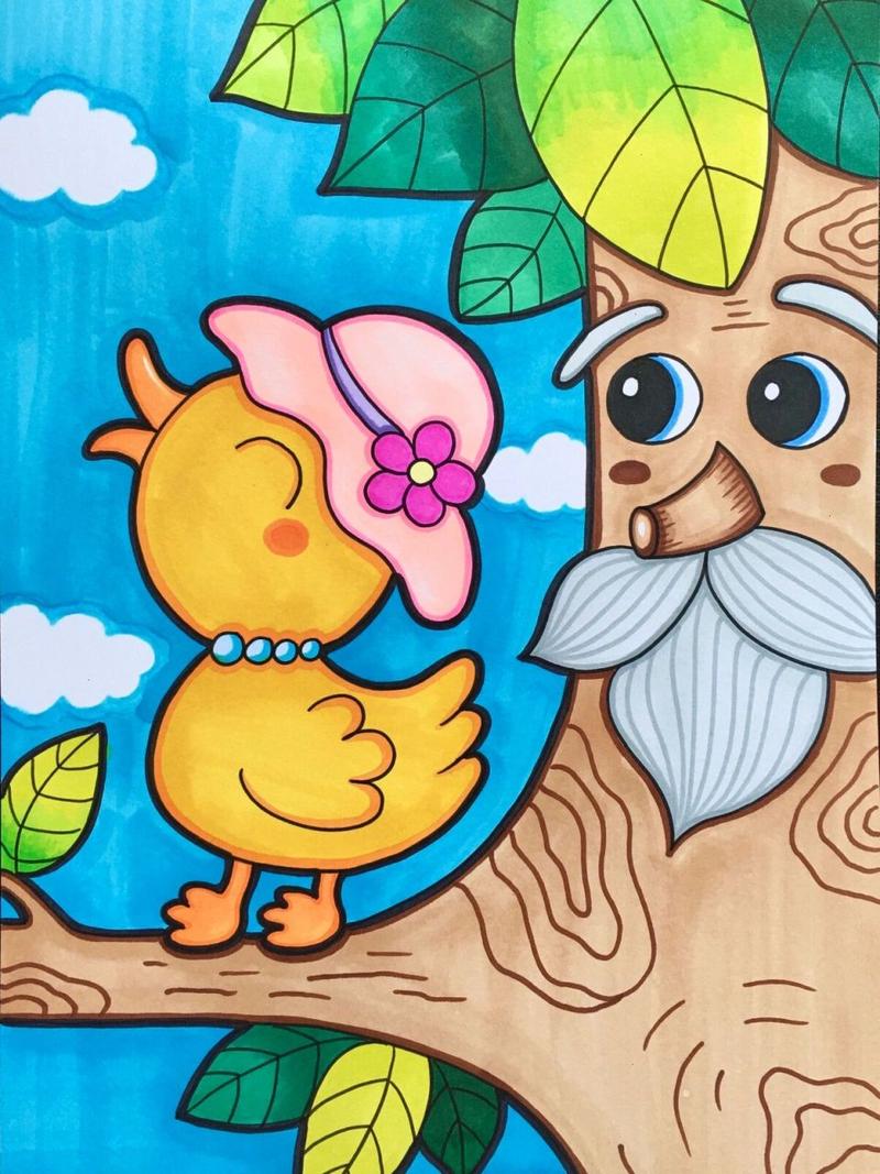 爱唱歌的小鸟——马克笔儿童画