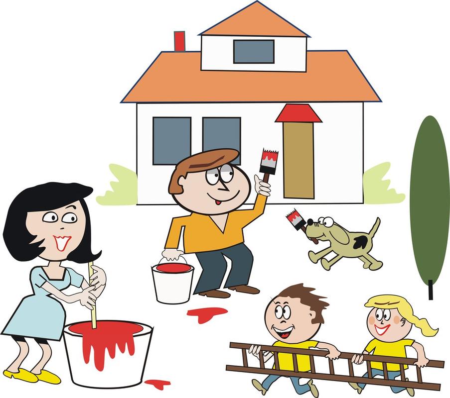 幸福的家庭绘画, 整修房子矢量卡通