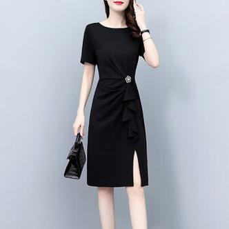 翠尧娄轻奢品牌黑色连衣裙子女装夏季2024年新款小个子洋气雪纺修身