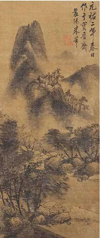 米芾创米点皴,点形阔大,称大米点,成为中国传统山水画的表现技法之一.