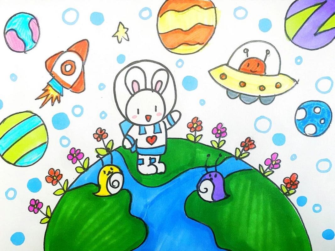 太空儿童画 #马克笔# #卡通画# #儿童画# #创意儿童画# #太空儿童画
