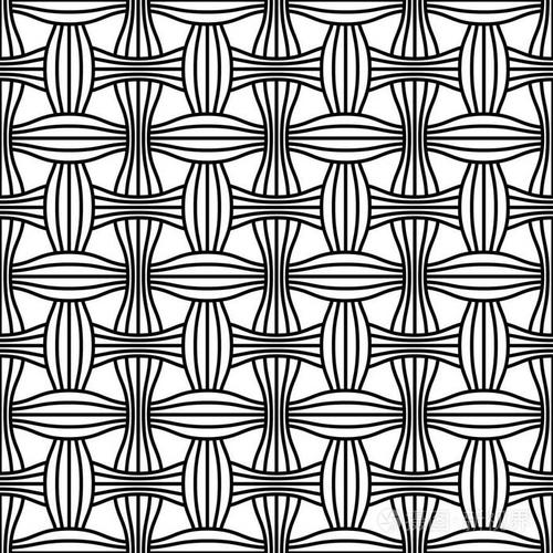 抽象的无缝几何图案与编织装饰.简单的黑白线性波浪条纹纹理.矢量