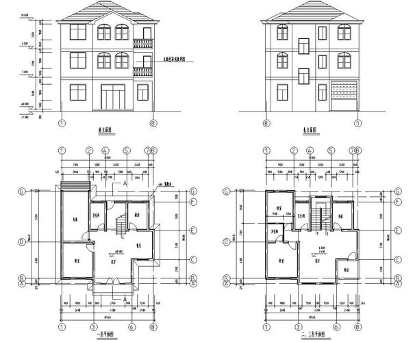 砖混结构户型三层新农村单家独院式别墅建筑施工图c
