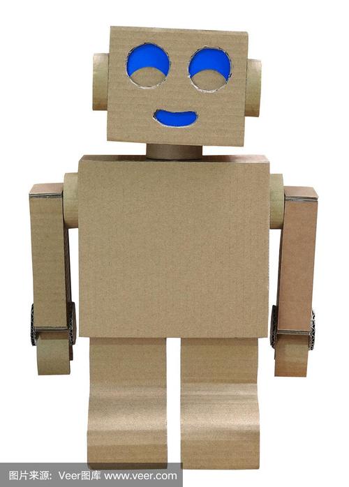 机器人自制的手工玩具,纸板隔离在白色的背景