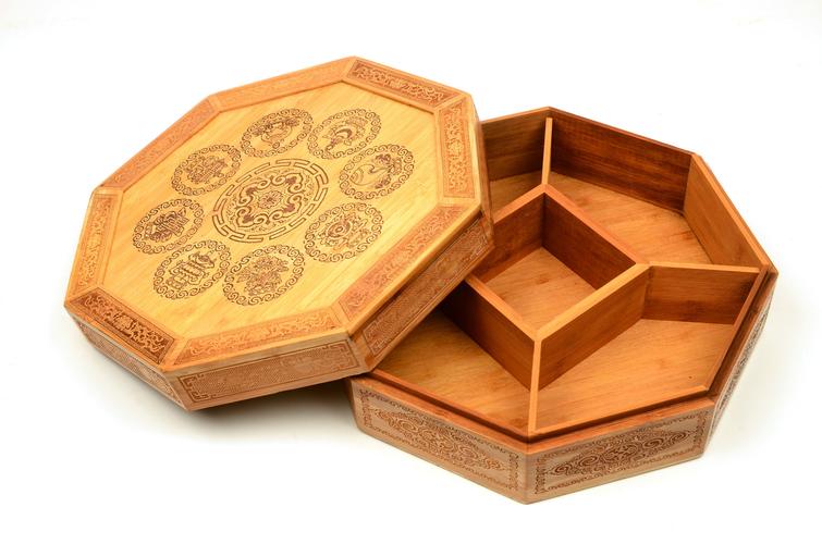 中式全竹木八角干果盒喜糖盘客厅糖果盒木质分格带盖批发定制