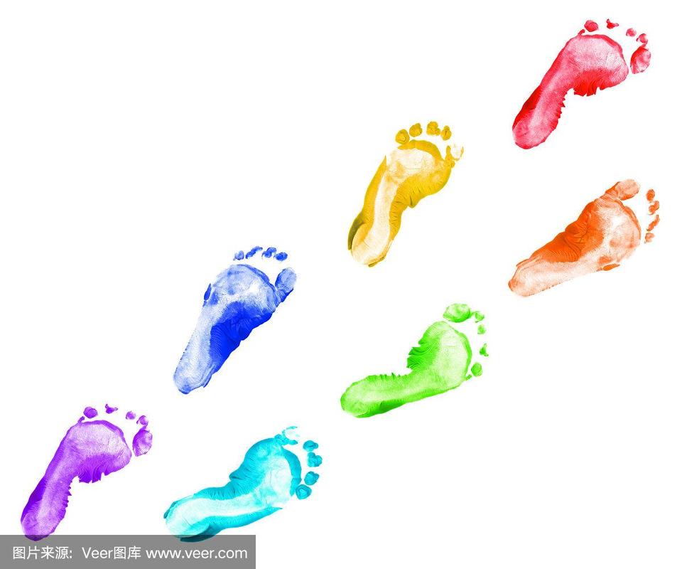 彩虹脚印儿童彩色集孤立在白色背景.