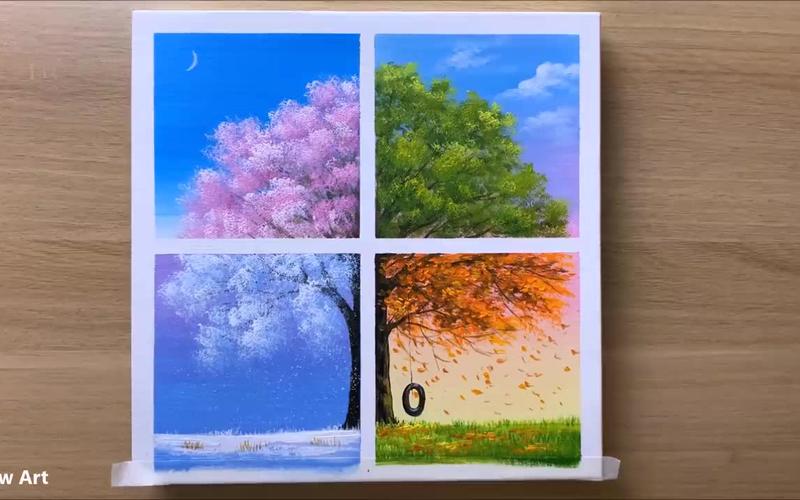 丙烯颜料绘画教程一棵树的四季