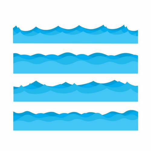 4款蓝色卡通波浪海浪装饰png图片免抠矢量素材