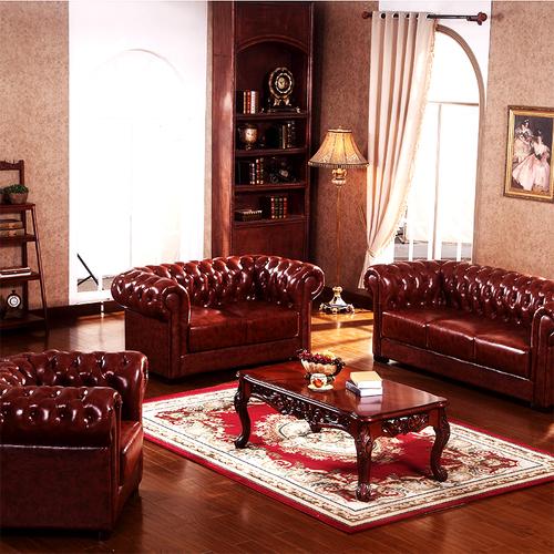 真皮沙发 欧式实木123组合 高档法式三人位小户型客厅皮沙发