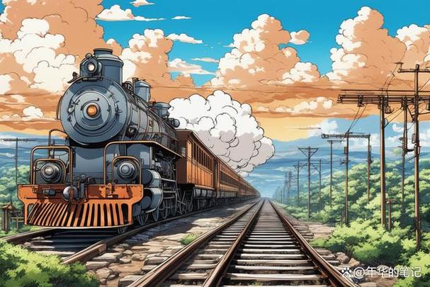在蔚蓝的天空中,一辆列车悠然驶过,宛如宫崎骏电影中的奇妙场景.