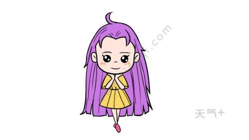 紫色头发女孩简笔画