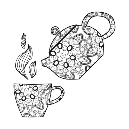 手画茶壶和茶杯曾缠茶