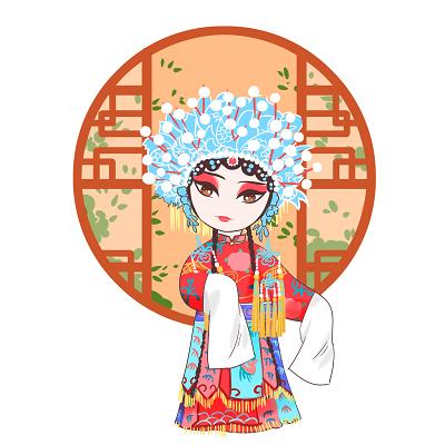 红色大气中国风戏曲文化挂画设计中国风国潮风女孩背景海报素材手绘