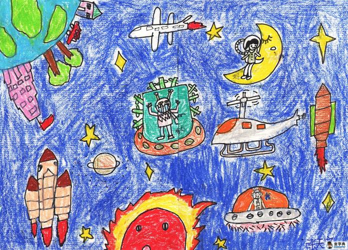 五年级太空科幻画-太空遨游