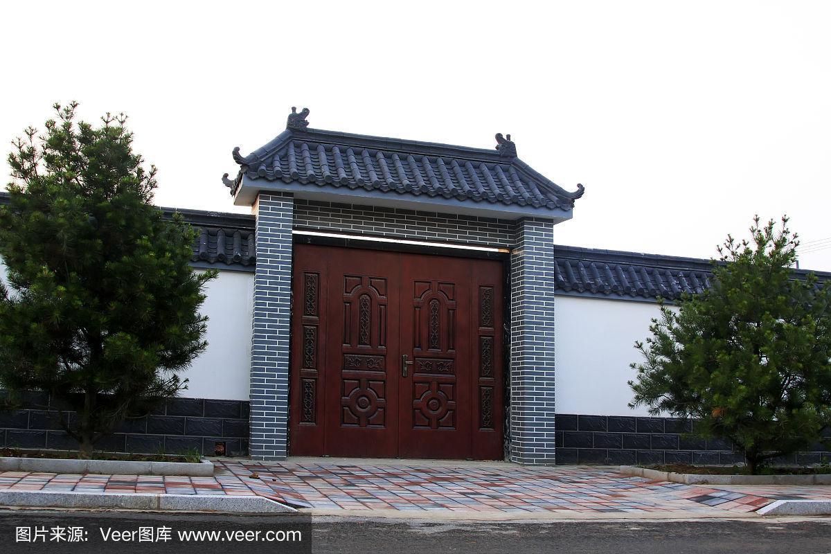 中国农村大门,特写照片
