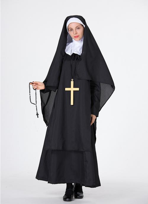 分码万圣节表演服圣母玛利亚服装修女服牧师服装舞会演出服实拍