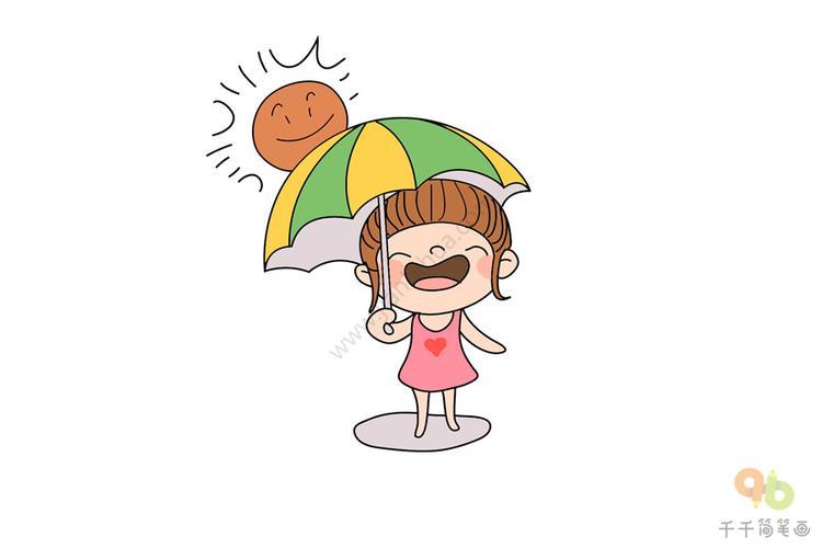 太阳小人简笔画充满阳光的夏日之旅简笔画给你欢乐假期小朋友打伞简笔