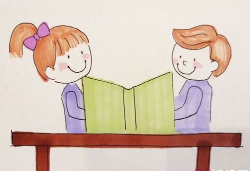 小孩坐着看书简笔画教程,两个看书的小孩
