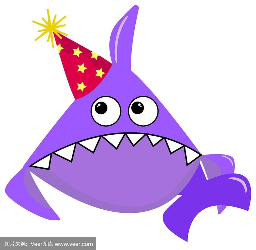 派对鲨鱼卡通海洋动物紫色鲨鱼上