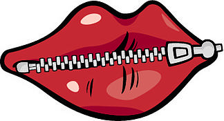 带拉链的嘴唇说或谚语的卡通概念插图