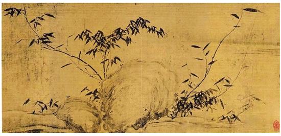 (宋)苏轼 潇湘竹石图(局部) 绢本水墨 28×105.6cm 现藏于中国美术馆