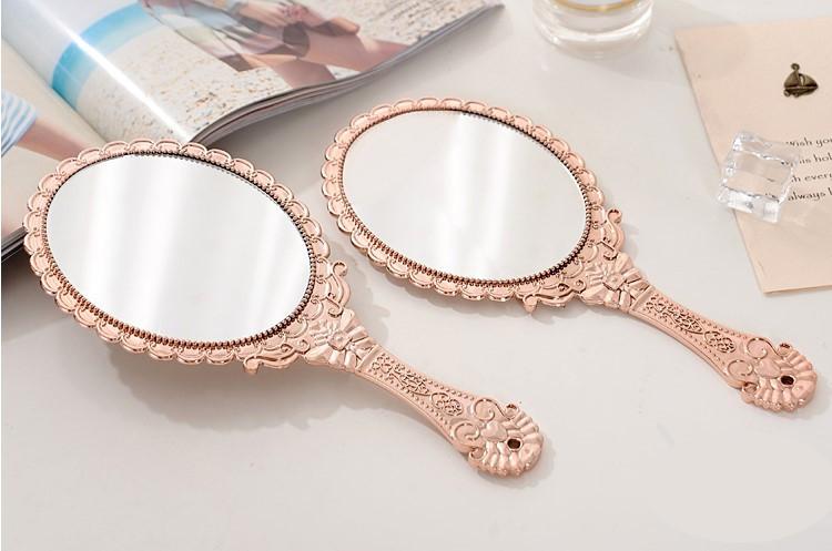 高清手柄化妆镜子手持美容手柄镜便携随身欧式复古花纹镜礼品批发