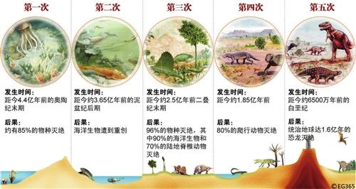 地球历史上的五次物种大灭绝(cfp供图)