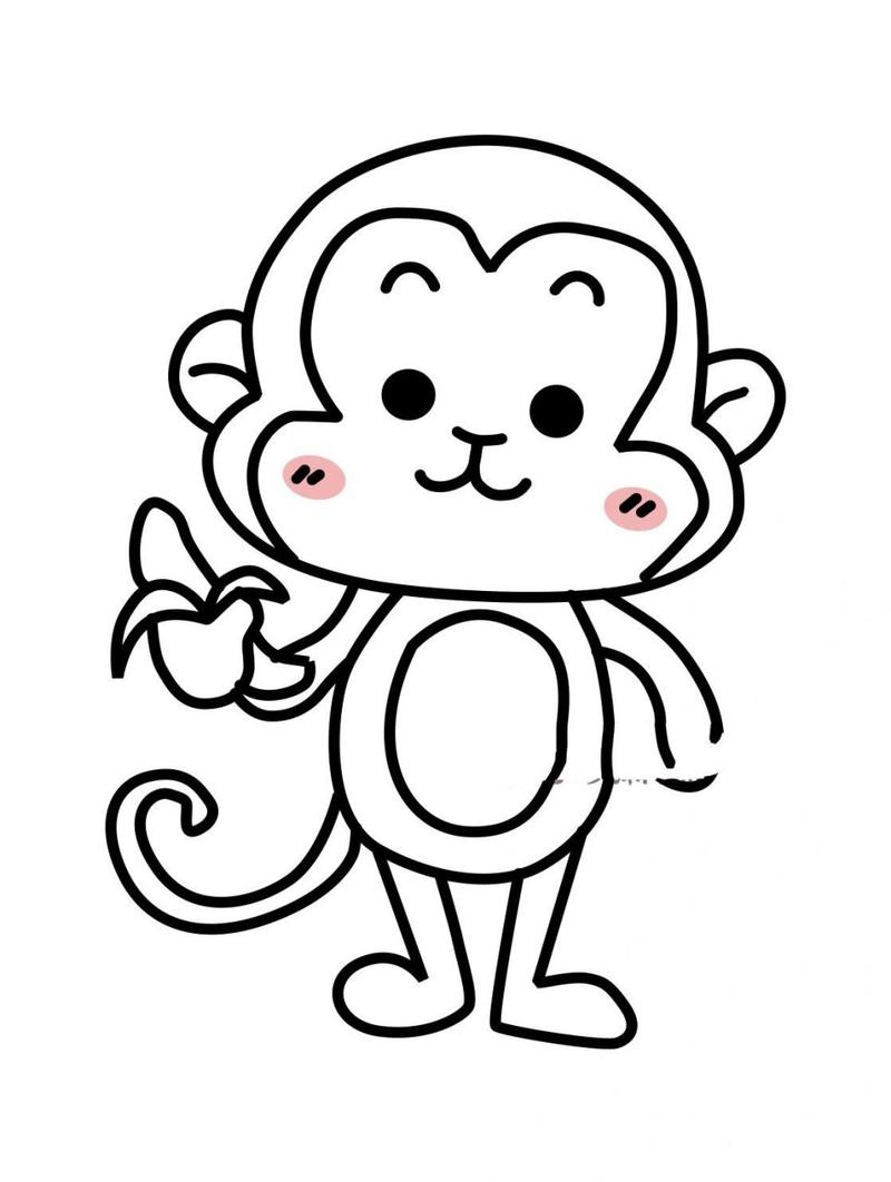 猴子97素材 创意美术/简笔画素材/儿童画小猴子美术,简单的焦构