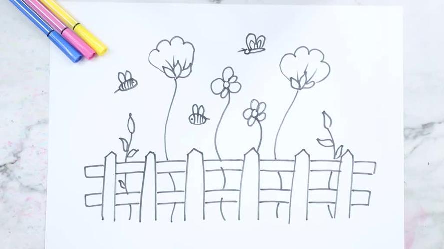 简单画一个美丽的花园简笔画