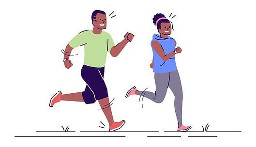 短跑的非洲裔美国男孩,女孩孤立的卡通人物与白色背景上的轮廓元素