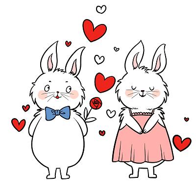 情侣兔子送爱心线性小动物线性情侣动物素材可爱小动物动物素材png