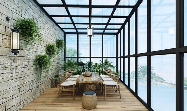 茶室阳光房的设计应当以简约自然为主,不宜做台太多的装饰和夸张的