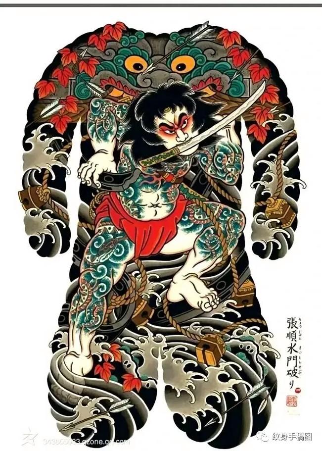日式老传统 #张顺破水门纹身图案  - 抖音