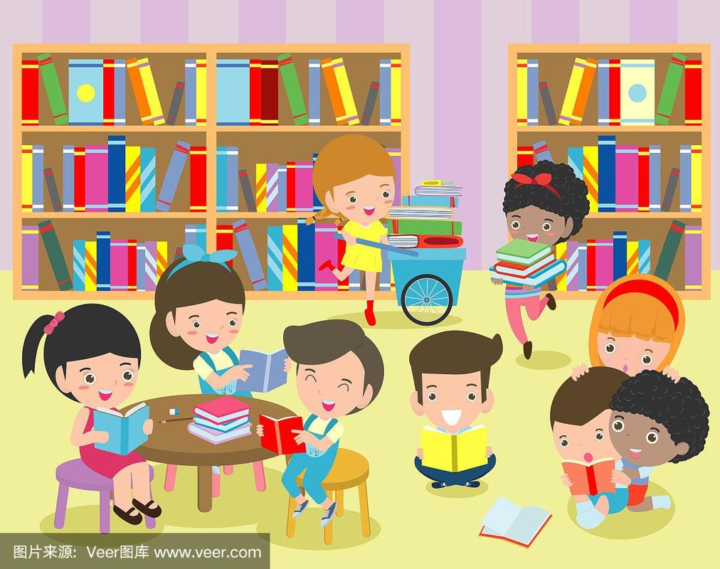 快乐儿童在图书馆读书,可爱儿童在读书,快乐儿童在读书的同时把教育