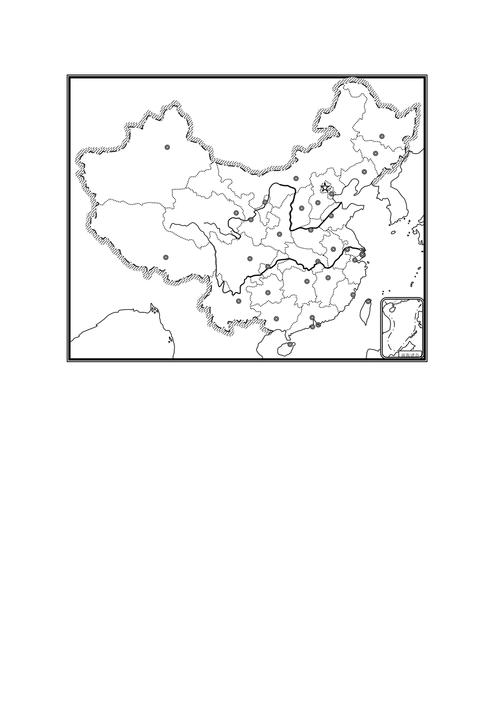 中国政区空白图(带省会)省界加粗