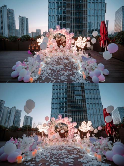 室外露台求婚布置78深圳求婚马卡龙粉色