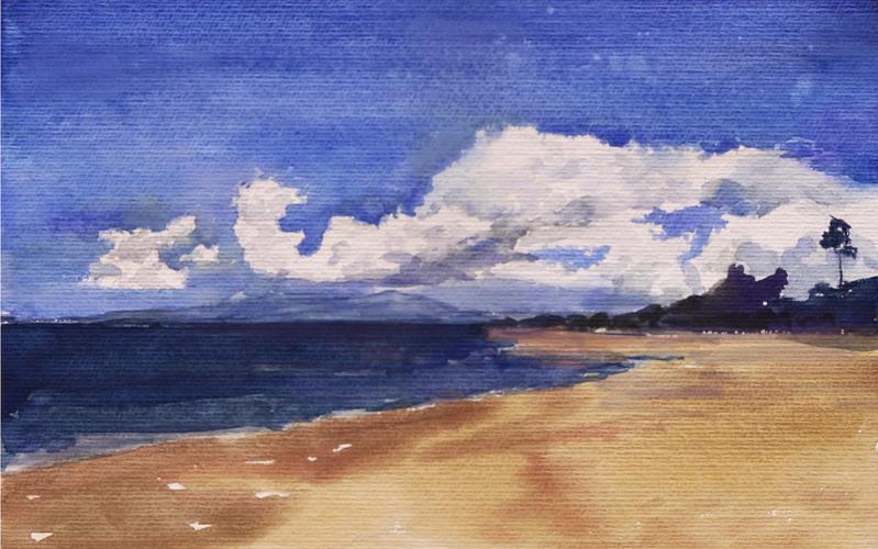 活动作品南山水彩海滩绘画过程分享