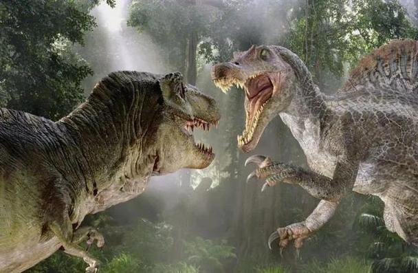 《侏罗纪公园3》中的棘龙和霸王龙,两