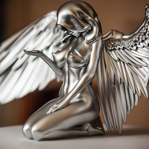 art angel female wings 艺术斗篷帽子跪坐天使树脂摆件工艺品